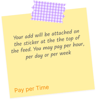 An ad sticker on the Iri feed: your ad attached to the sticker at the top of the feed, paid per hour, per day or per week